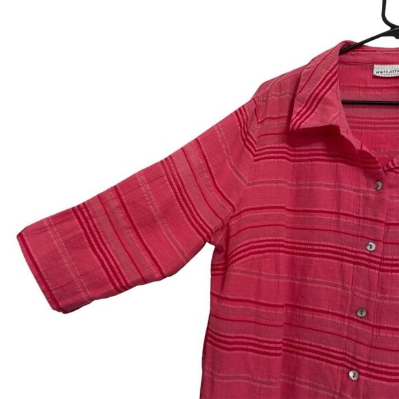 WHITE STAG STRIPE HALF SLLEVE BUTTON UP SHIRT PINK 16W PLUS SIZE - Picture 2 of 9
